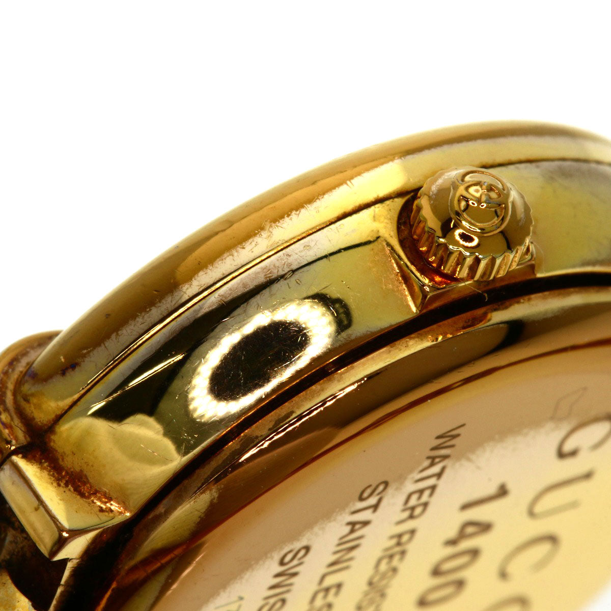 GUCCI Watches Quartz 1400L PGP , PGP gold Round face Brown dial Women Used