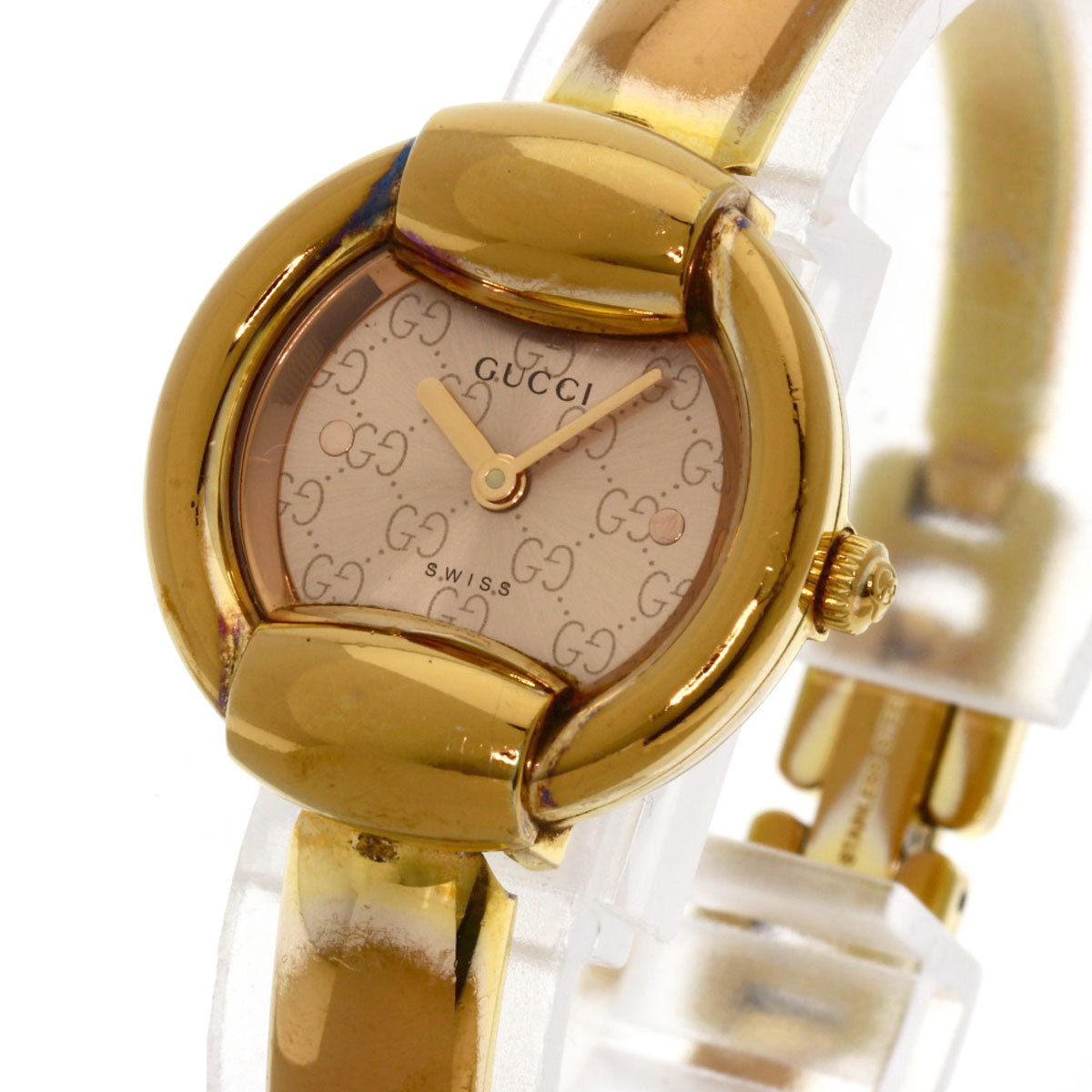 GUCCI Watches Quartz 1400L PGP , PGP gold Round face Brown dial Women Used