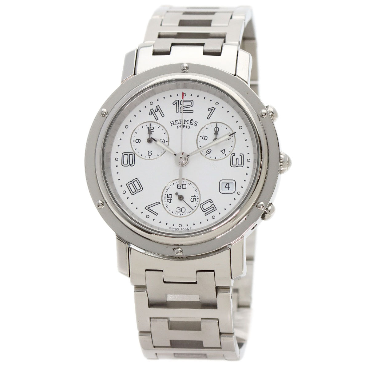 HERMES Watches Quartz CL1.910 Stainless Steel , Stainless Steel Silver Clipper Chronograph white dial mens Used