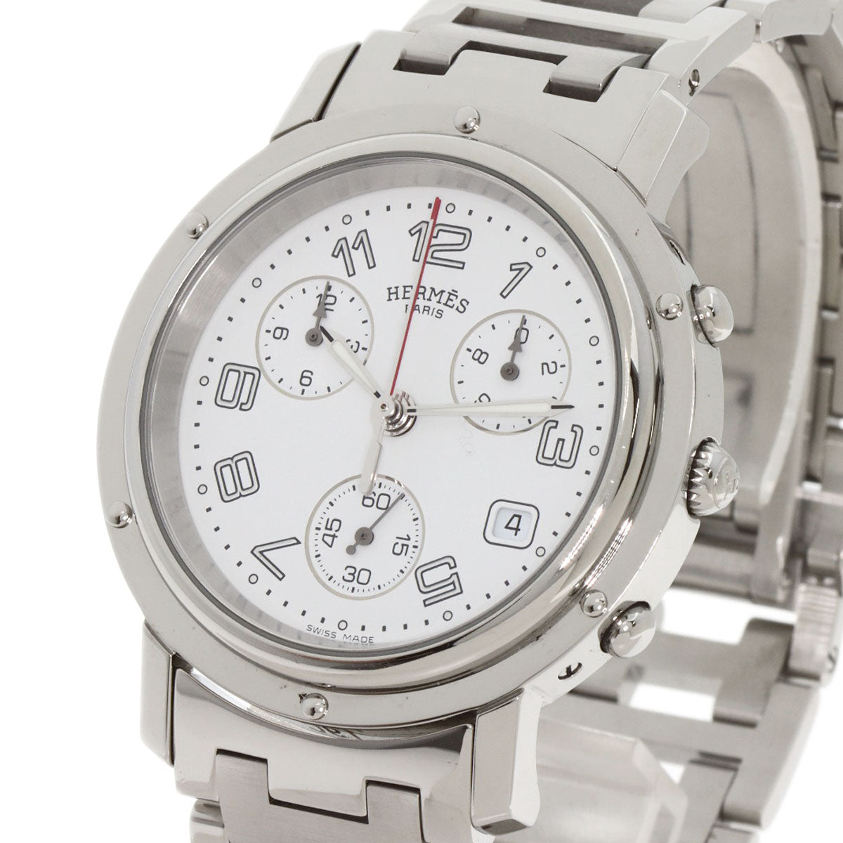 HERMES Watches Quartz CL1.910 Stainless Steel , Stainless Steel Silver Clipper Chronograph white dial mens Used