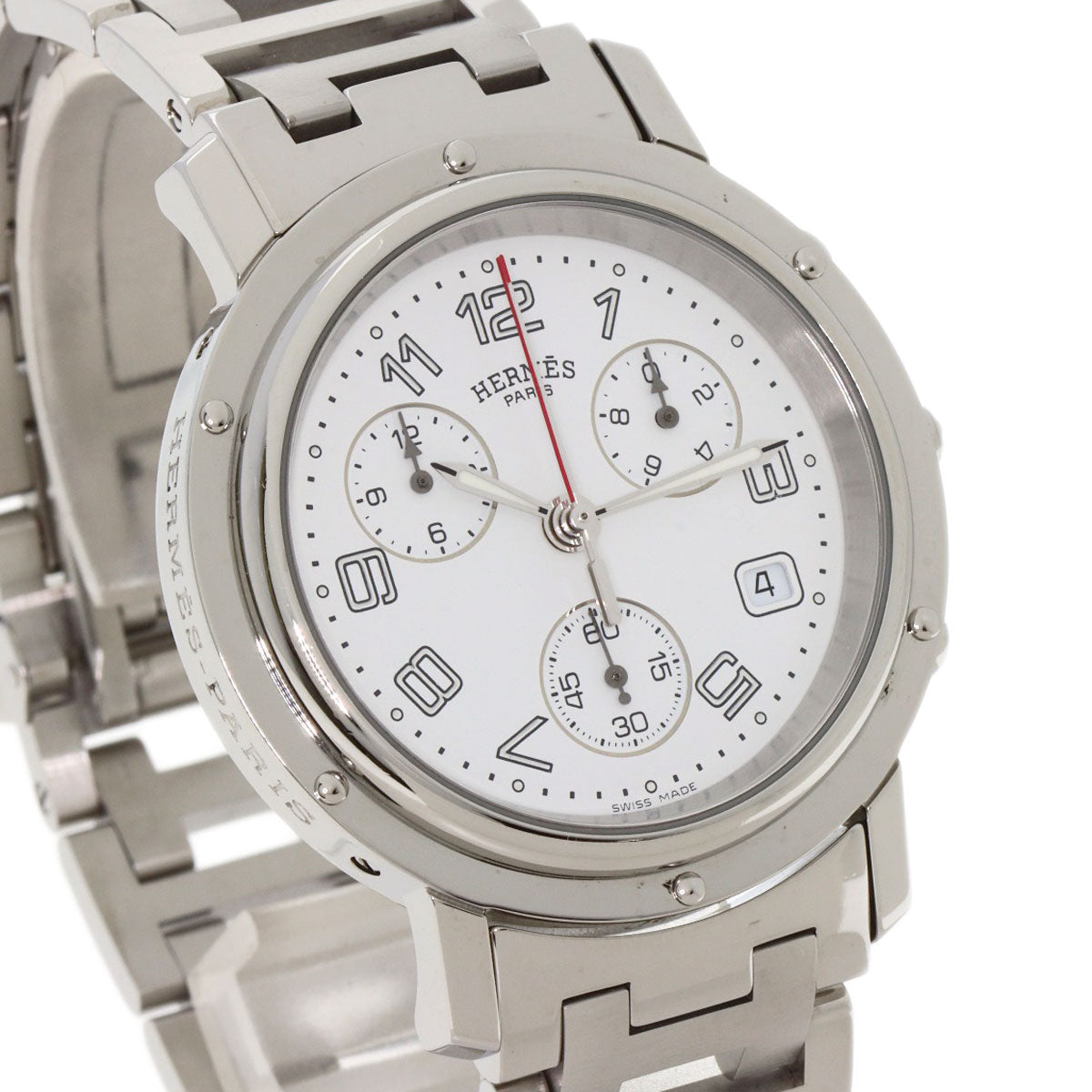 HERMES Watches Quartz CL1.910 Stainless Steel , Stainless Steel Silver Clipper Chronograph white dial mens Used
