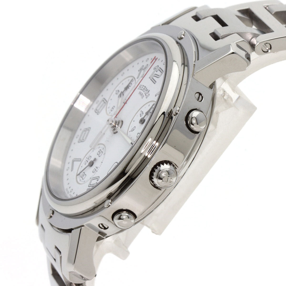 HERMES Watches Quartz CL1.910 Stainless Steel , Stainless Steel Silver Clipper Chronograph white dial mens Used
