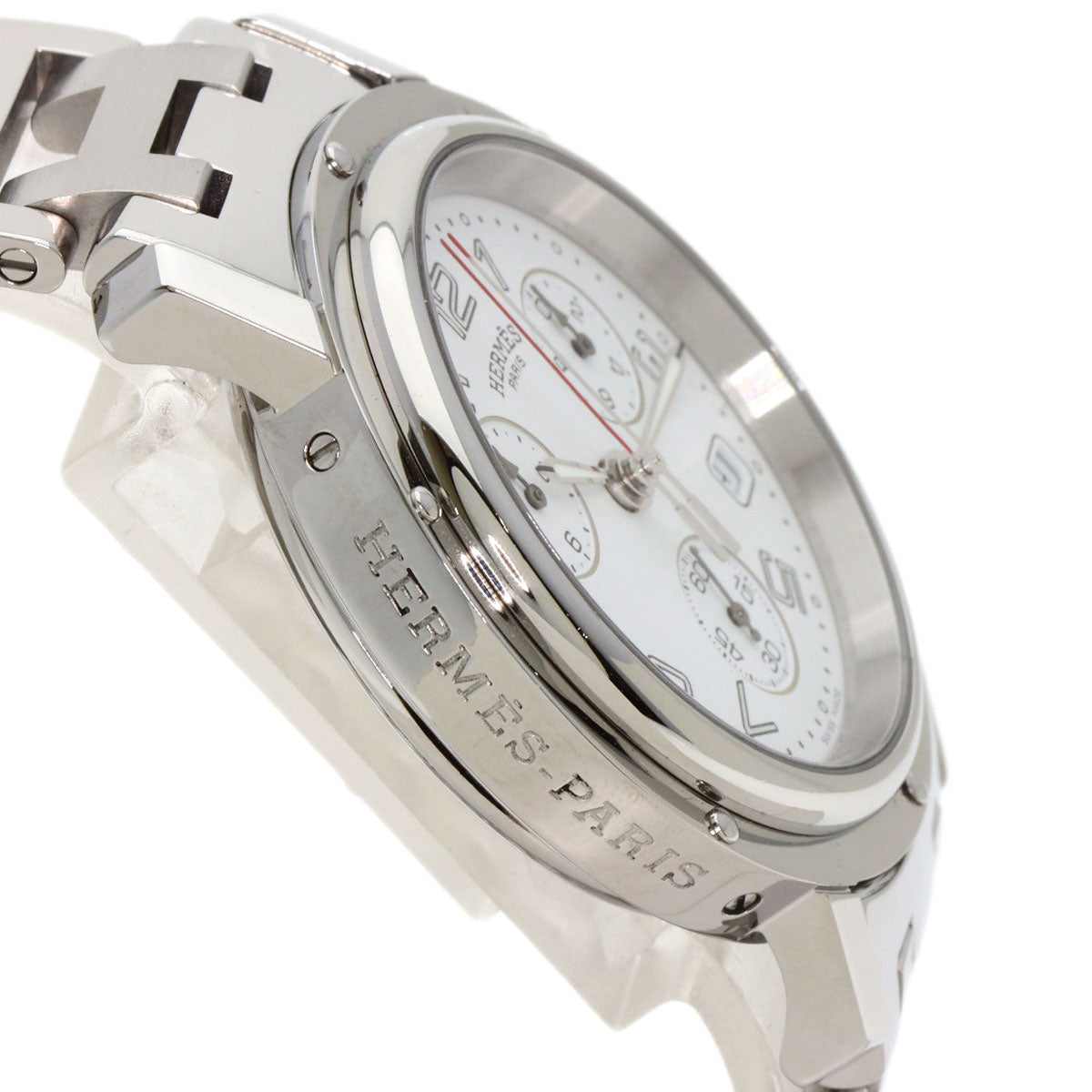 HERMES Watches Quartz CL1.910 Stainless Steel , Stainless Steel Silver Clipper Chronograph white dial mens Used