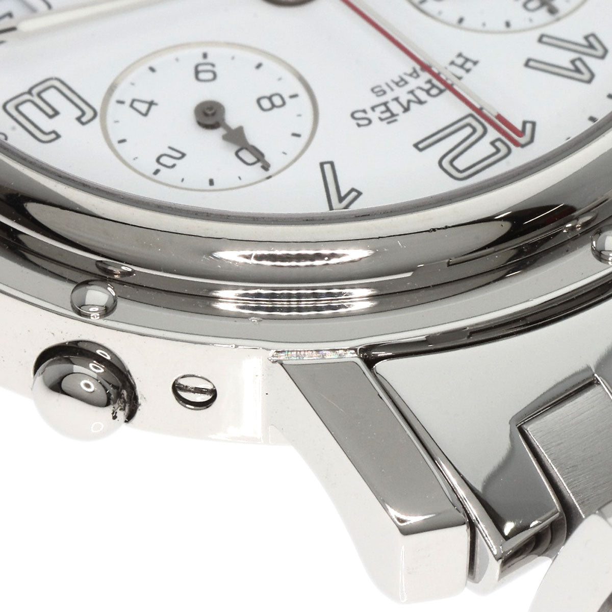HERMES Watches Quartz CL1.910 Stainless Steel , Stainless Steel Silver Clipper Chronograph white dial mens Used