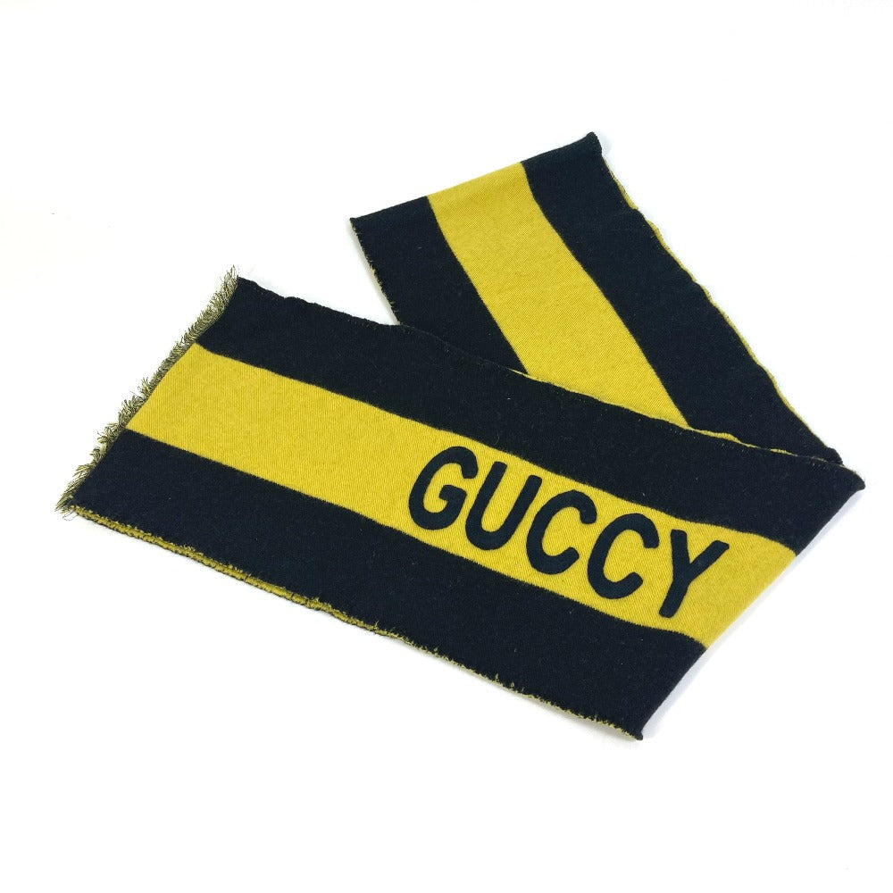 GUCCI Scarf wool Black x yellow fringe scarf mens Used