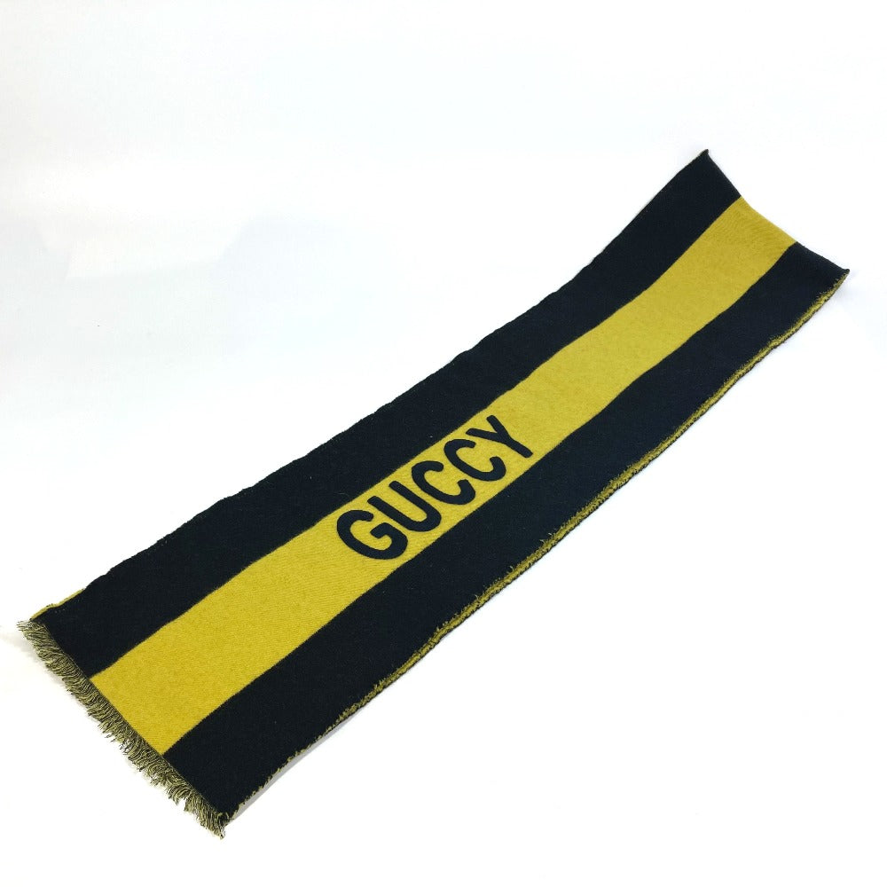 GUCCI Scarf wool Black x yellow fringe scarf mens Used