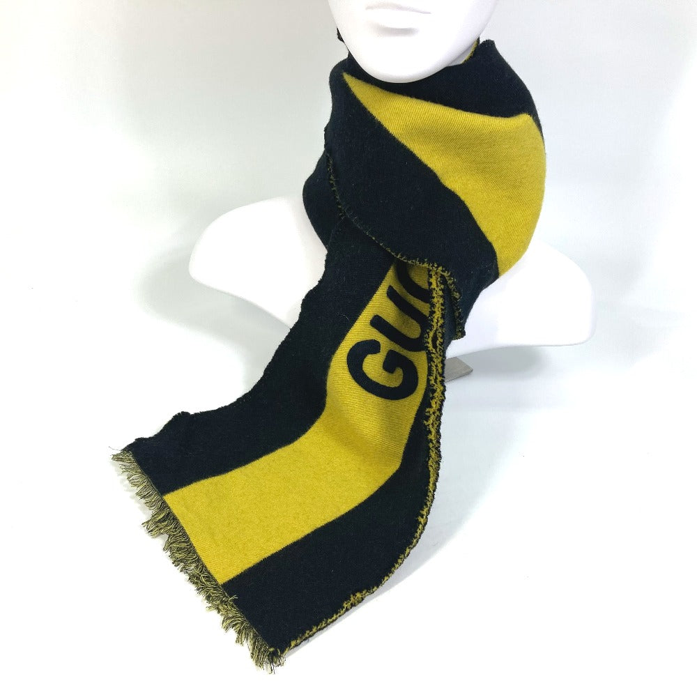 GUCCI Scarf wool Black x yellow fringe scarf mens Used