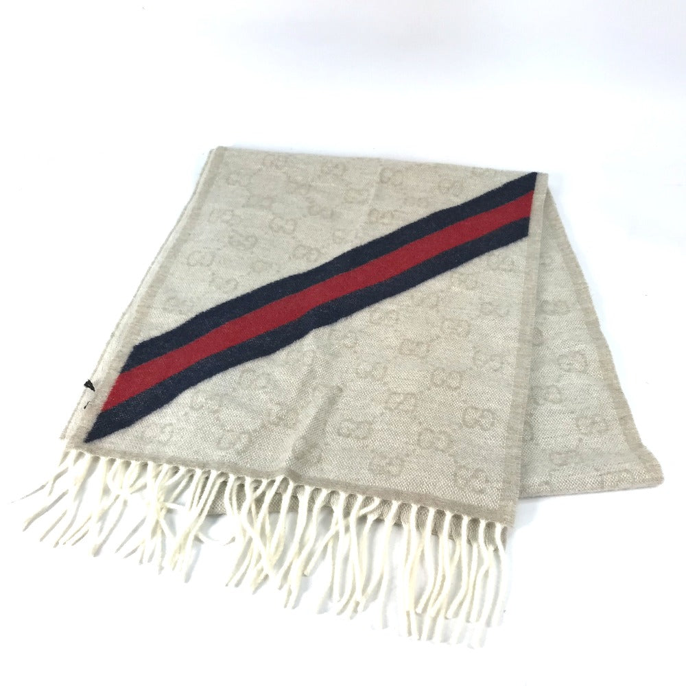 GUCCI Scarf 570603 wool beige GG Shelly line mens Used