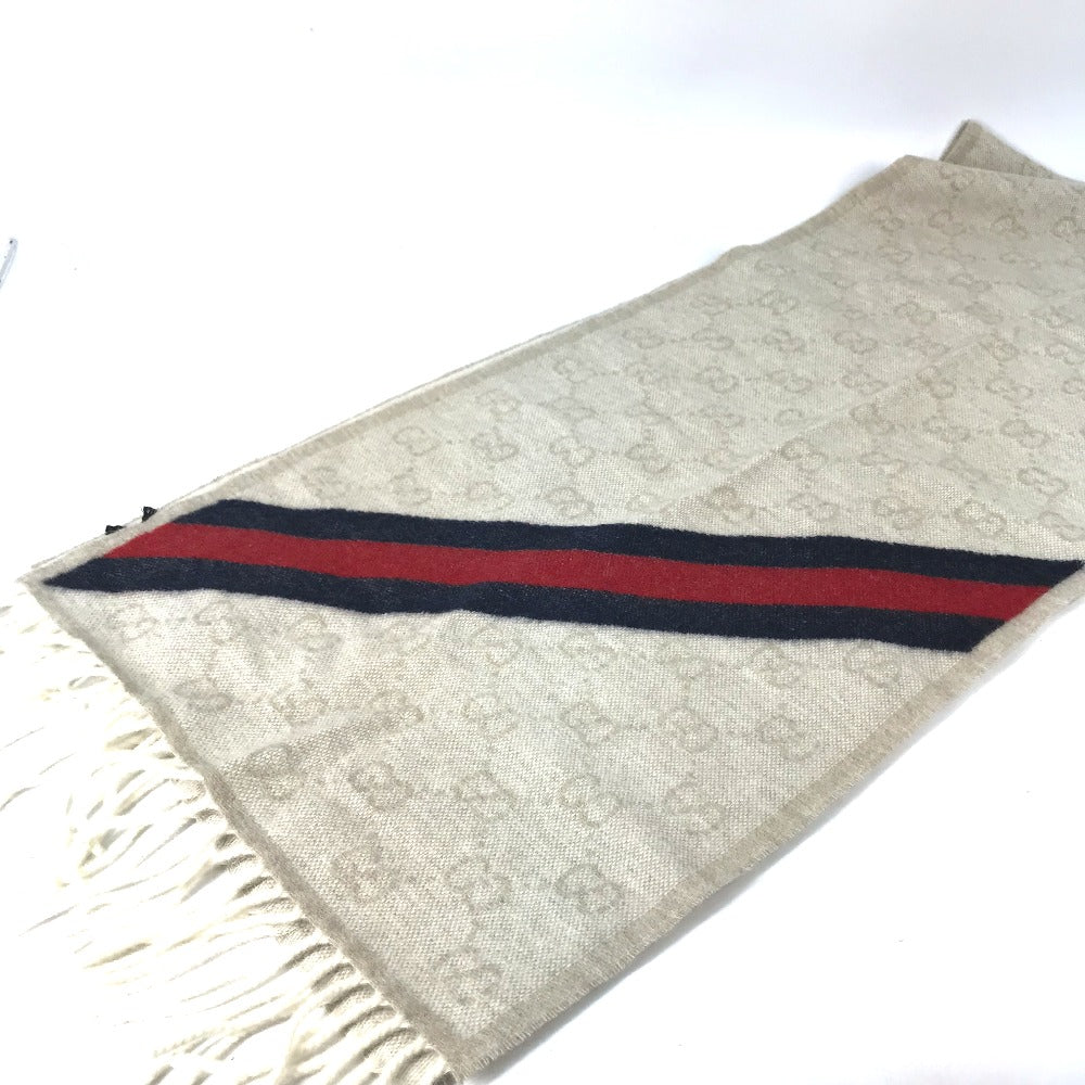 GUCCI Scarf 570603 wool beige GG Shelly line mens Used