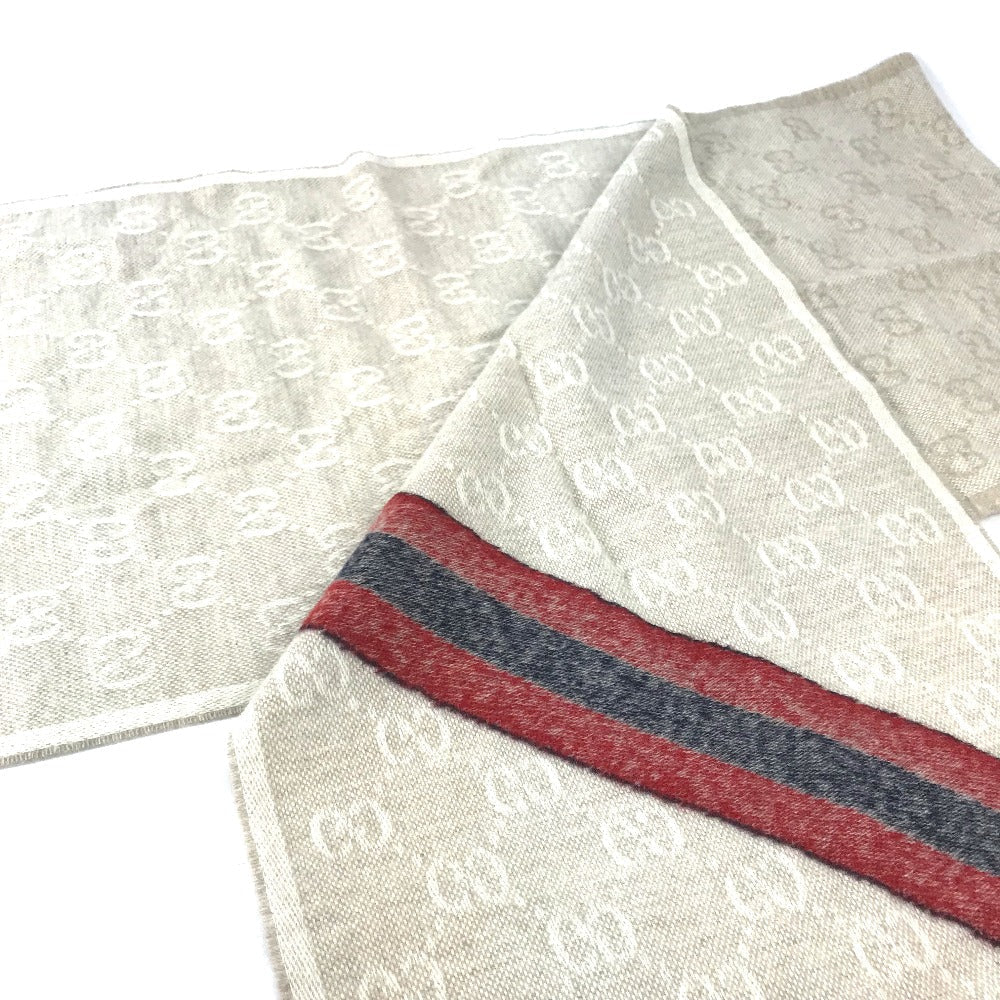 GUCCI Scarf 570603 wool beige GG Shelly line mens Used