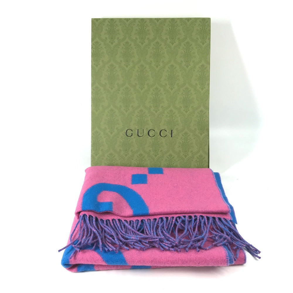GUCCI Scarf 726526 wool pink GG Jacquard Women Used