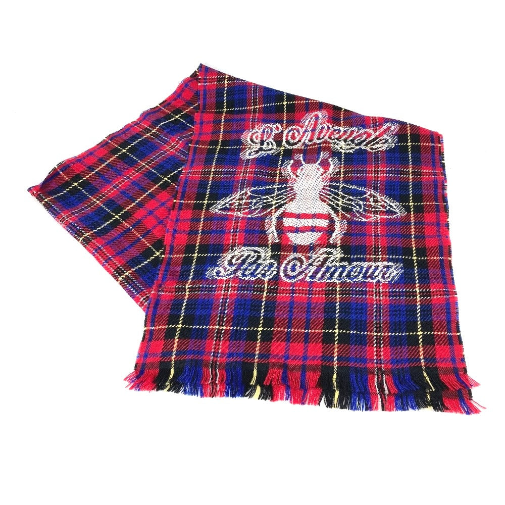 GUCCI Scarf wool Red Check BEE Bee