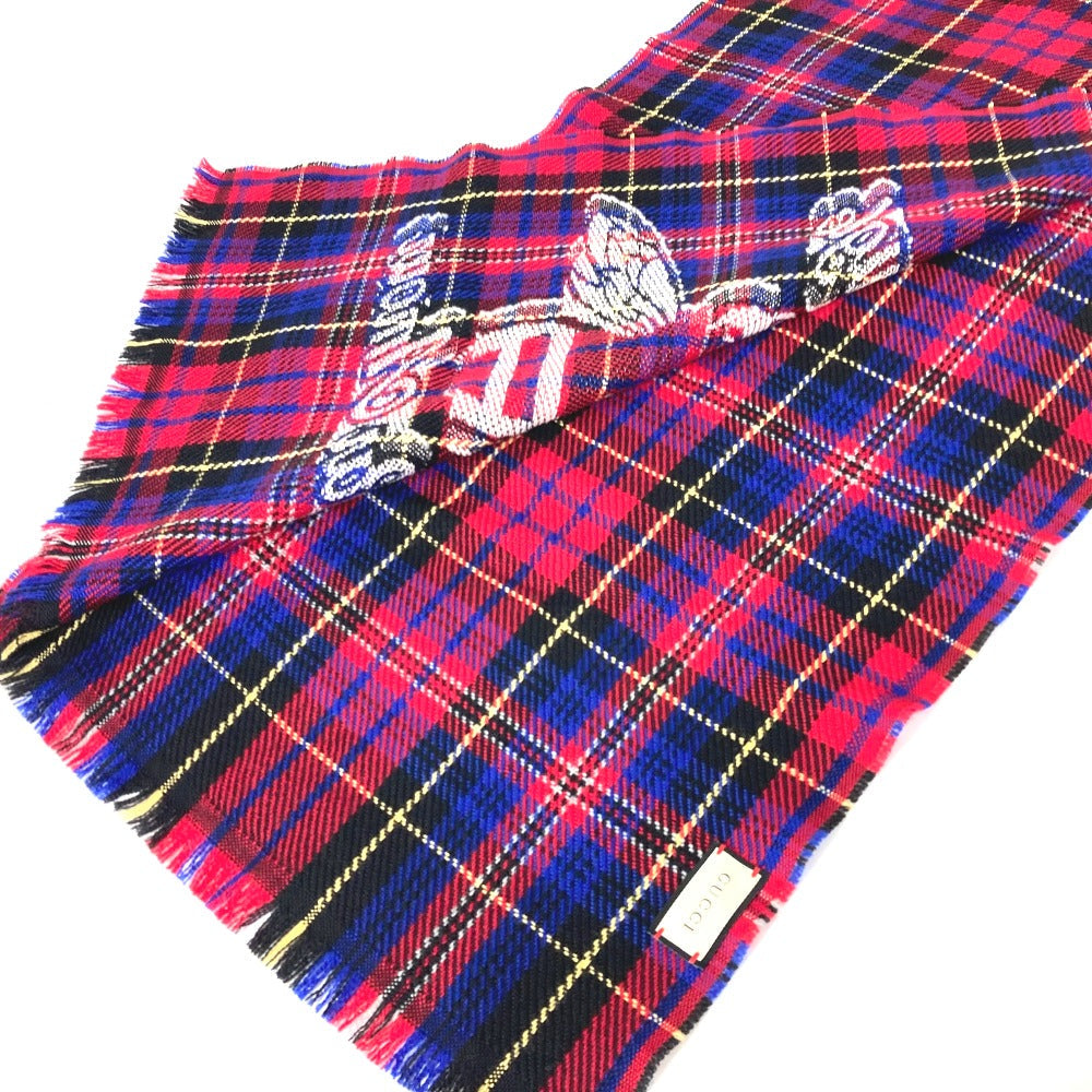 GUCCI Scarf wool Red Check BEE Bee