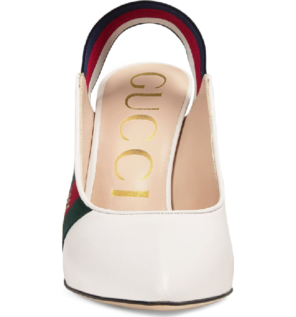 Gucci Sylvie Leather Slingback Pumps with Bee in White