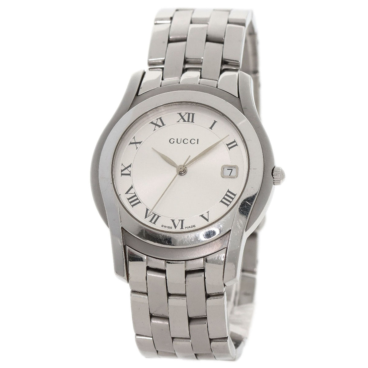 GUCCI Watches Quartz 5500M Stainless Steel , Stainless Steel Silver Round face Silver dial mens Used