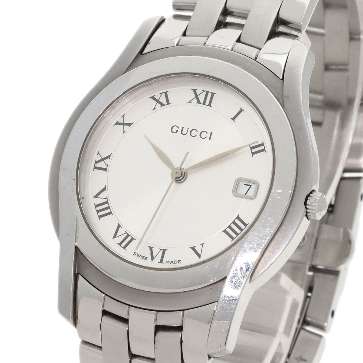 GUCCI Watches Quartz 5500M Stainless Steel , Stainless Steel Silver Round face Silver dial mens Used