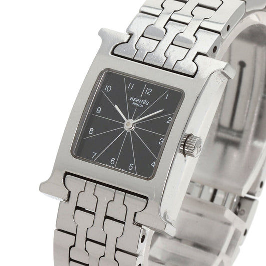 HERMES Watches Quartz HH1.210 Stainless Steel , Stainless Steel Silver H watch black dial Women Used