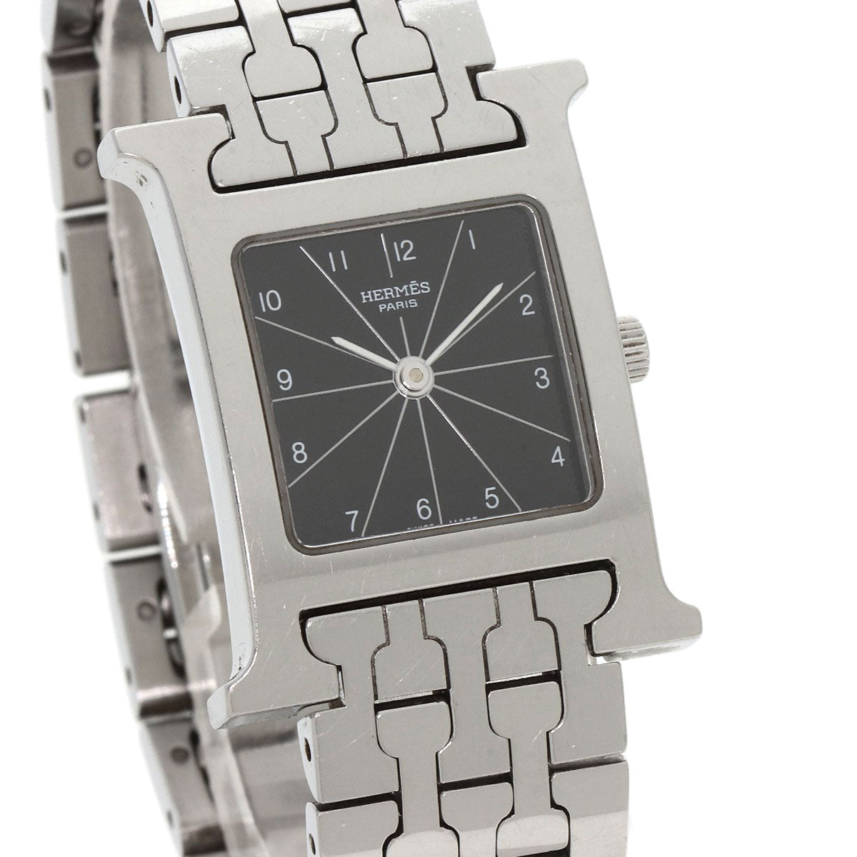 HERMES Watches Quartz HH1.210 Stainless Steel , Stainless Steel Silver H watch black dial Women Used