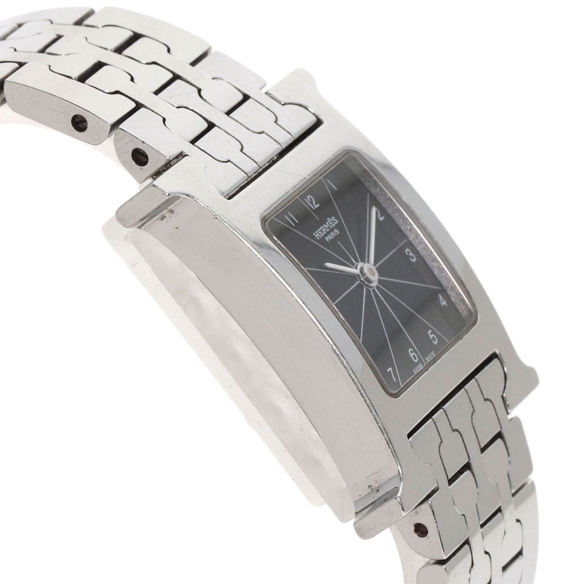 HERMES Watches Quartz HH1.210 Stainless Steel , Stainless Steel Silver H watch black dial Women Used