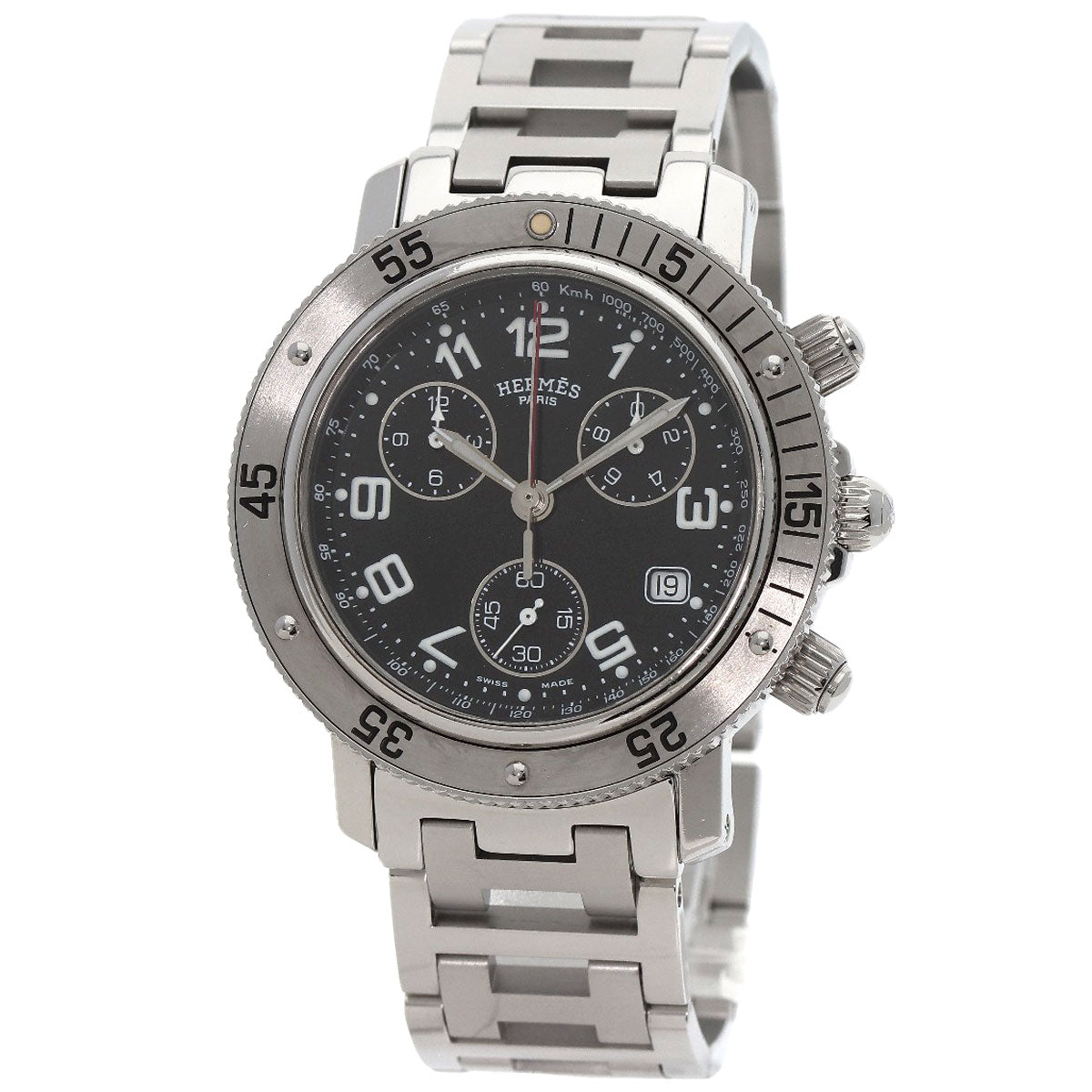 HERMES Watches Quartz CL2.910 Stainless Steel , Stainless Steel Silver Clipper Diver Chronograph black dial mens Used