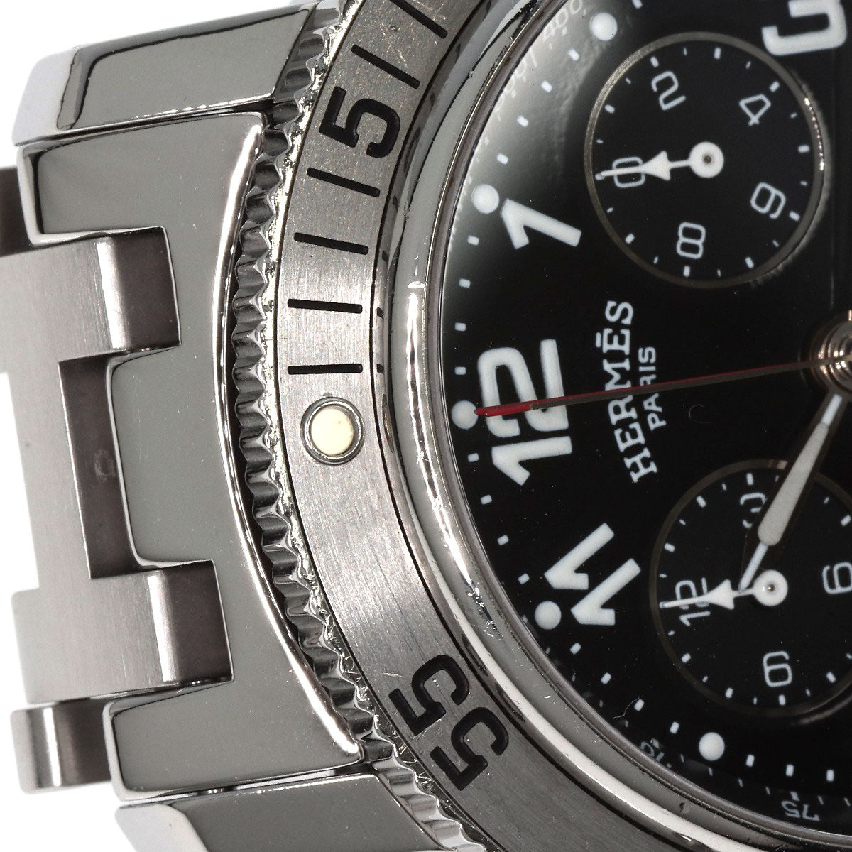 HERMES Watches Quartz CL2.910 Stainless Steel , Stainless Steel Silver Clipper Diver Chronograph black dial mens Used