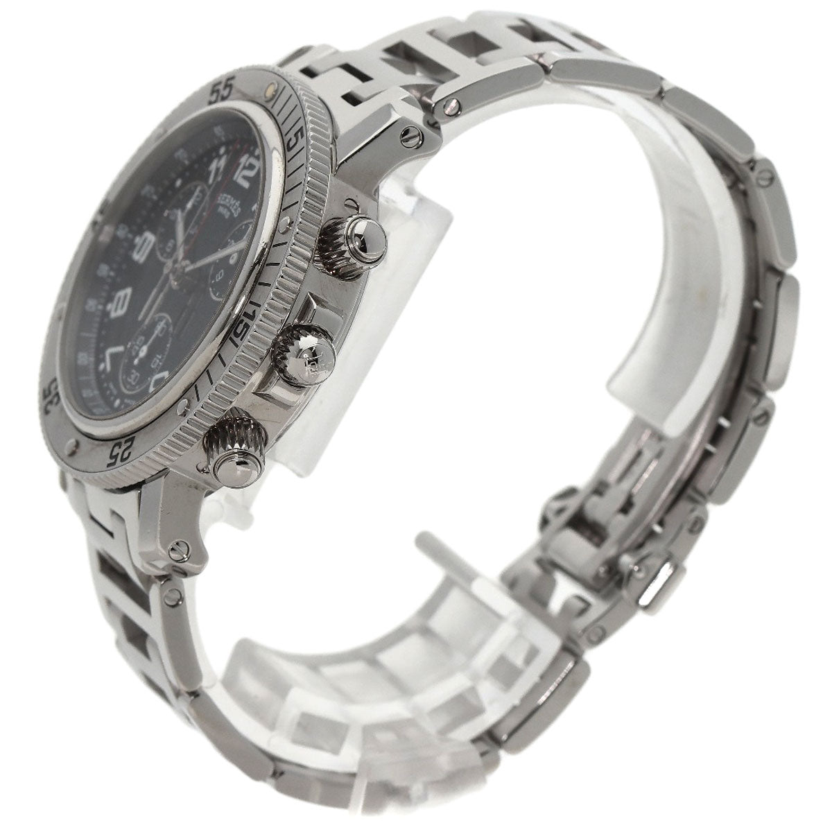 HERMES Watches Quartz CL2.910 Stainless Steel , Stainless Steel Silver Clipper Diver Chronograph black dial mens Used