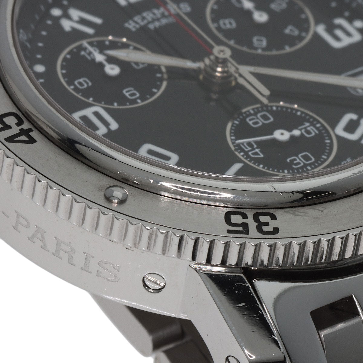 HERMES Watches Quartz CL2.910 Stainless Steel , Stainless Steel Silver Clipper Diver Chronograph black dial mens Used