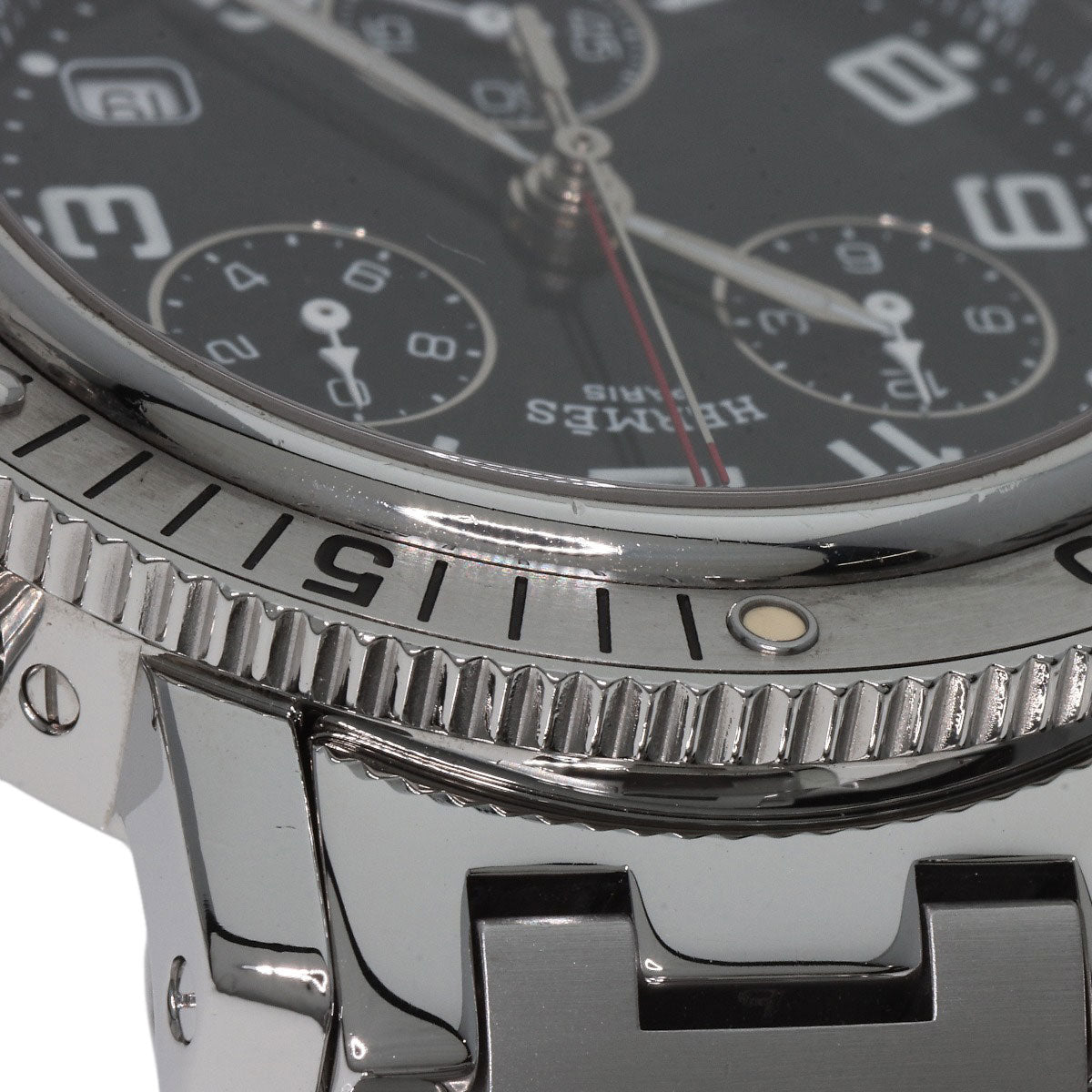 HERMES Watches Quartz CL2.910 Stainless Steel , Stainless Steel Silver Clipper Diver Chronograph black dial mens Used