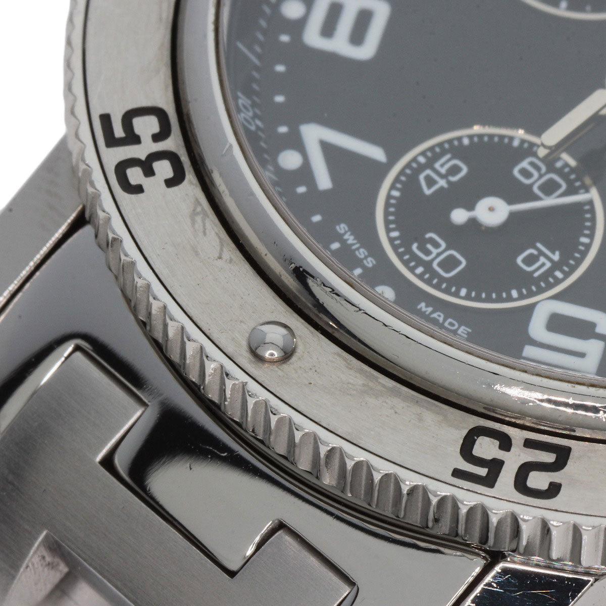 HERMES Watches Quartz CL2.910 Stainless Steel , Stainless Steel Silver Clipper Diver Chronograph black dial mens Used
