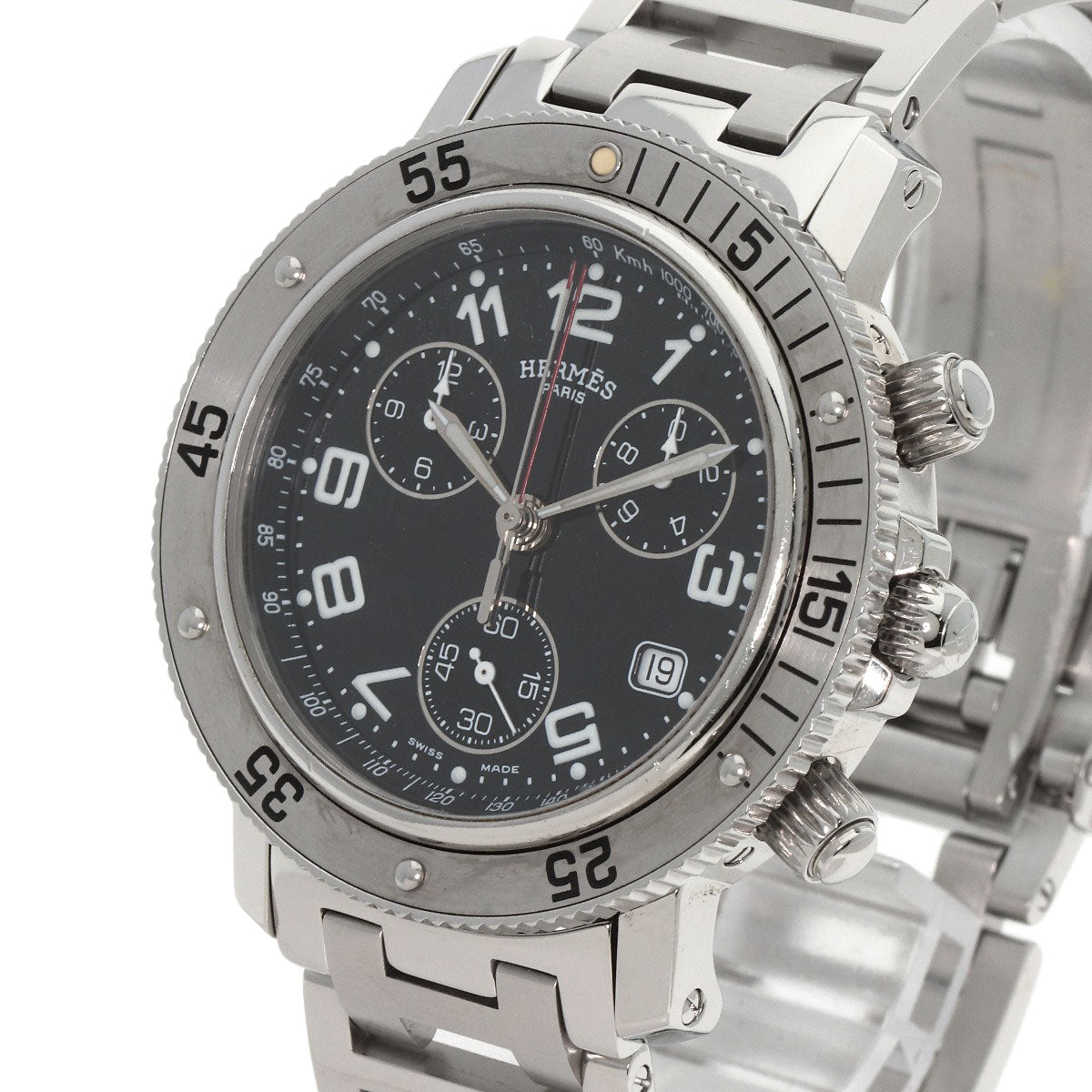 HERMES Watches Quartz CL2.910 Stainless Steel , Stainless Steel Silver Clipper Diver Chronograph black dial mens Used