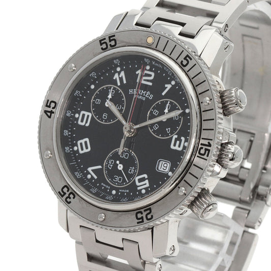 HERMES Watches Quartz CL2.910 Stainless Steel , Stainless Steel Silver Clipper Diver Chronograph black dial mens Used