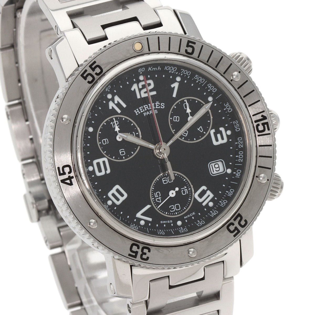 HERMES Watches Quartz CL2.910 Stainless Steel , Stainless Steel Silver Clipper Diver Chronograph black dial mens Used