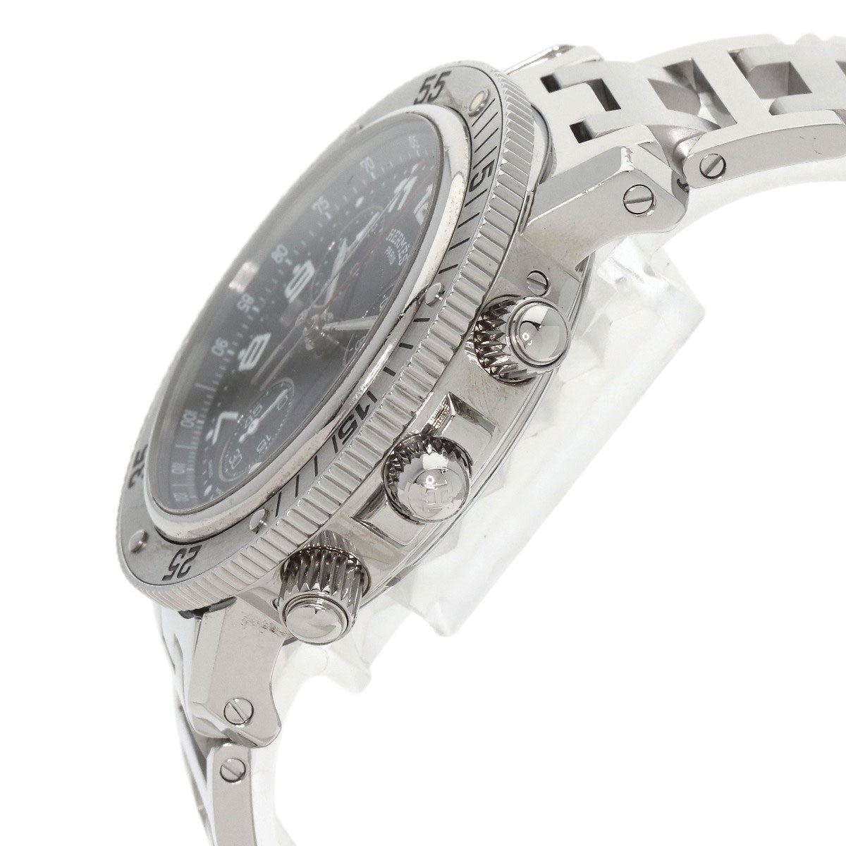 HERMES Watches Quartz CL2.910 Stainless Steel , Stainless Steel Silver Clipper Diver Chronograph black dial mens Used