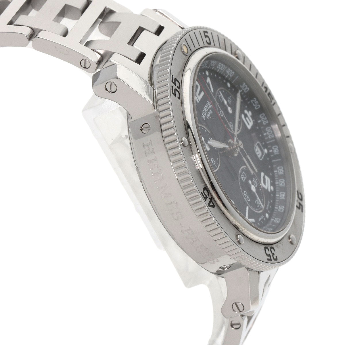 HERMES Watches Quartz CL2.910 Stainless Steel , Stainless Steel Silver Clipper Diver Chronograph black dial mens Used