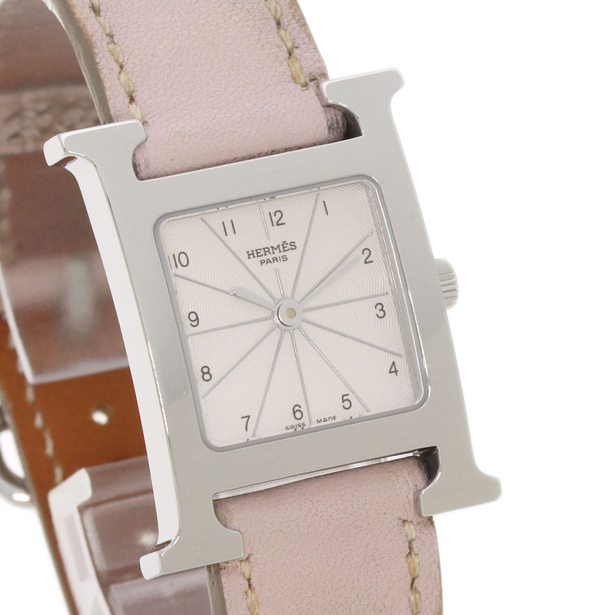 HERMES Watches Quartz HH1.210 Stainless Steel, Leather Silver H watch white dial Women Used