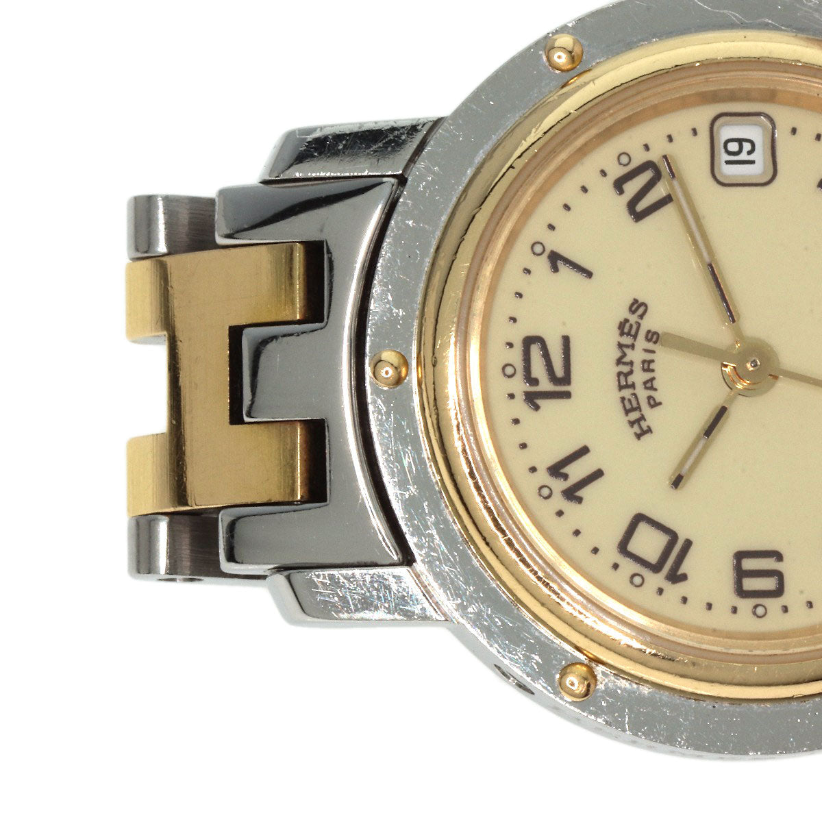 HERMES Watches Quartz CL4.220 Stainless Steel , SSxGP gold Clipper Ivory dial Women Used