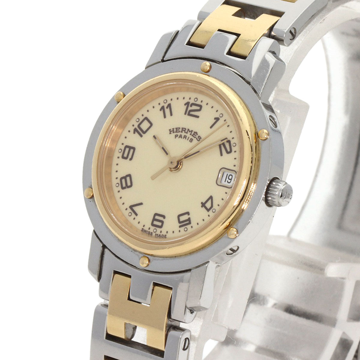 HERMES Watches Quartz CL4.220 Stainless Steel , SSxGP gold Clipper Ivory dial Women Used