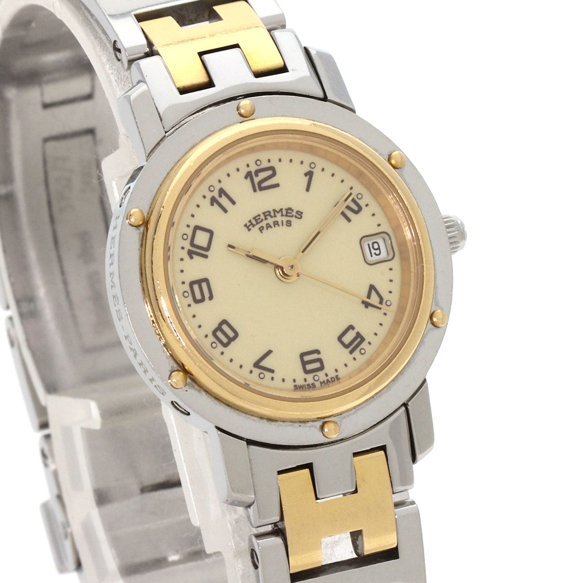 HERMES Watches Quartz CL4.220 Stainless Steel , SSxGP gold Clipper Ivory dial Women Used