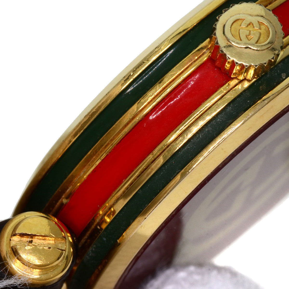 GUCCI Watches Quartz Gold Plated, Leather gold Sherry line gold dial Women Used