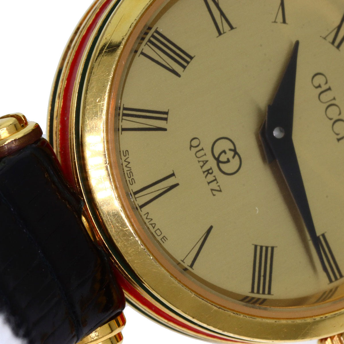 GUCCI Watches Quartz Gold Plated, Leather gold Sherry line gold dial Women Used