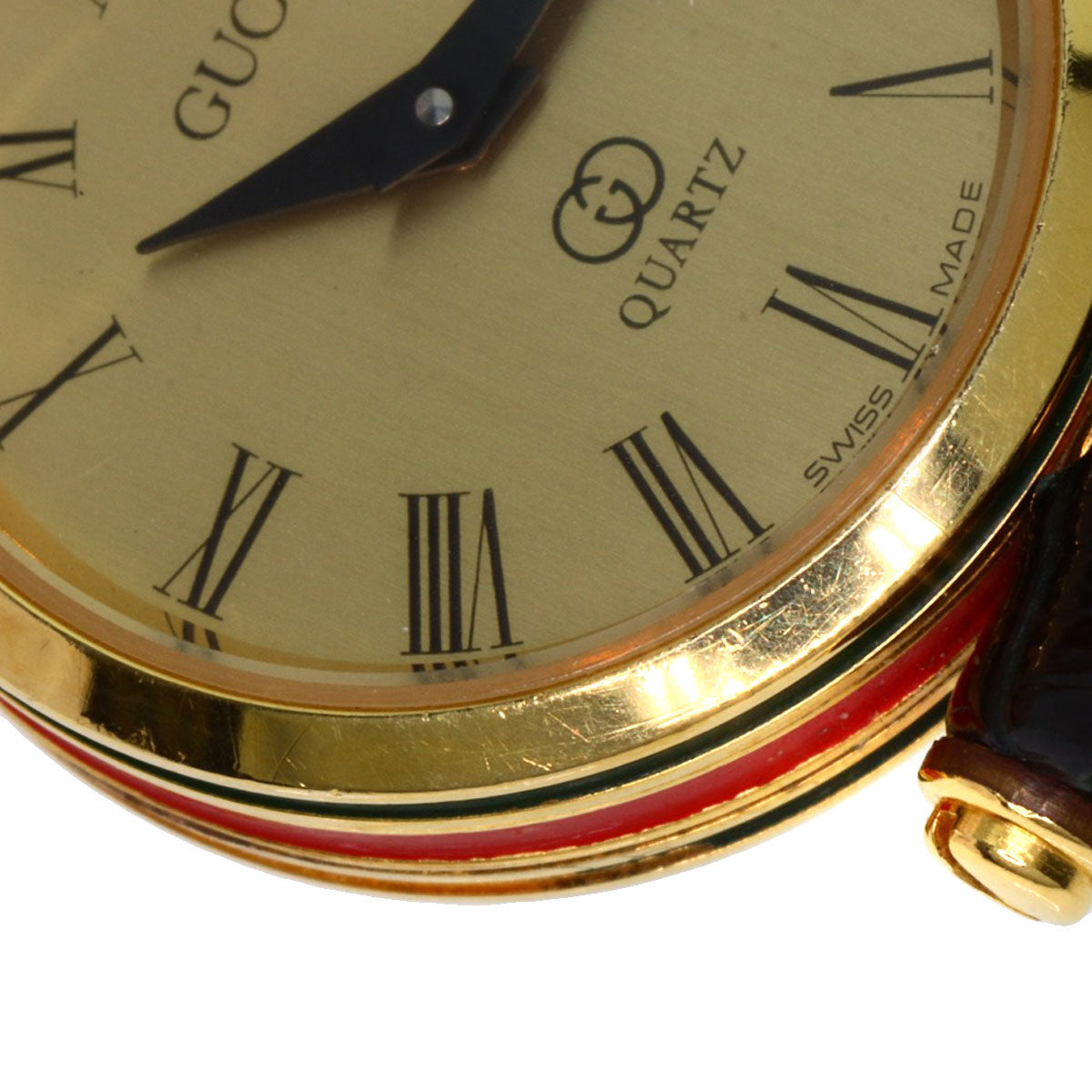 GUCCI Watches Quartz Gold Plated, Leather gold Sherry line gold dial Women Used