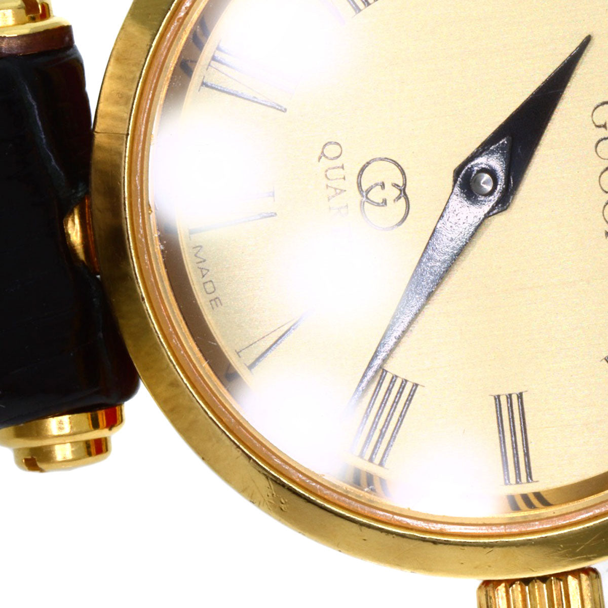 GUCCI Watches Quartz Gold Plated, Leather gold Sherry line gold dial Women Used