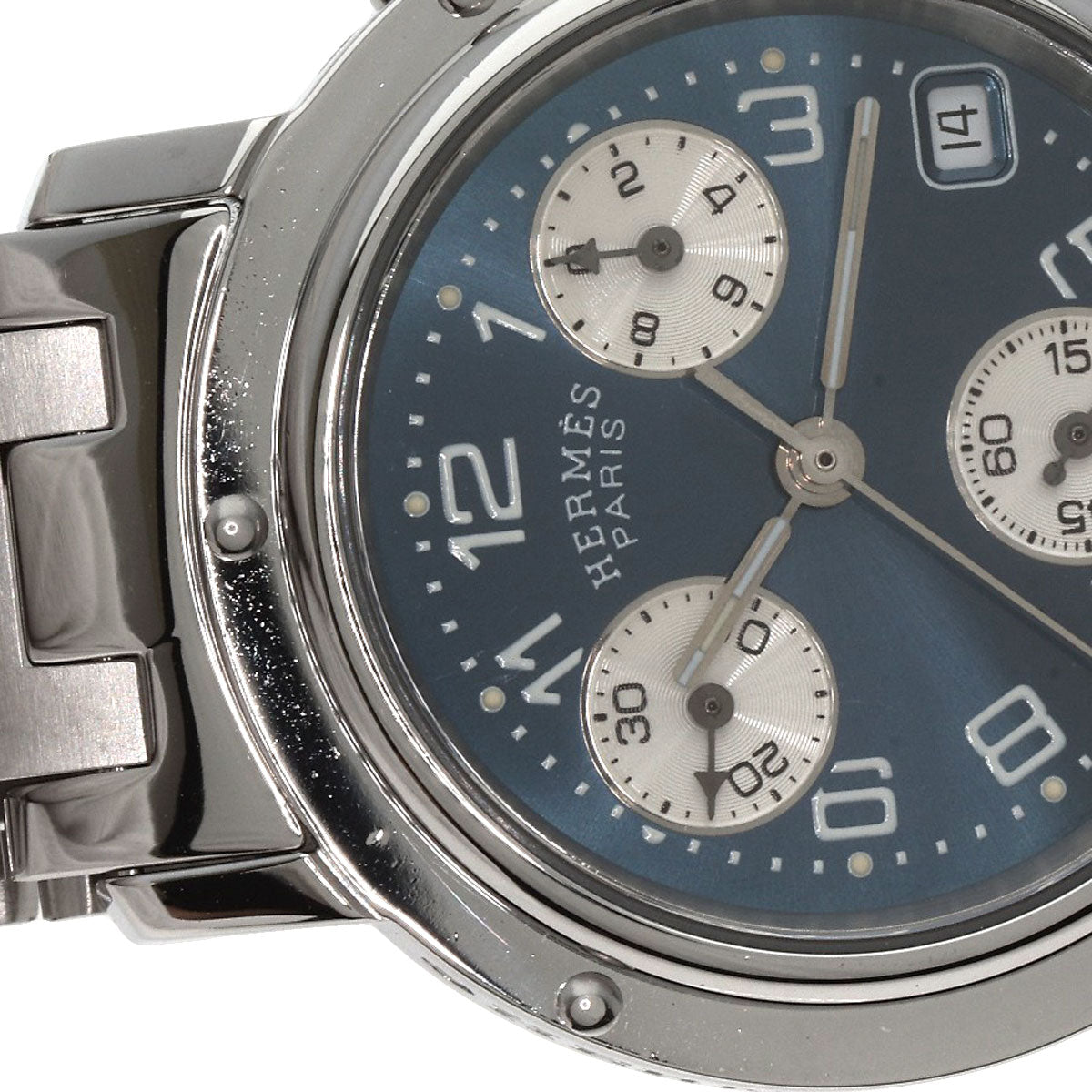 HERMES Watches Quartz CL1.310 Stainless Steel , Stainless Steel Silver Clipper Chronograph blue dial Women Used