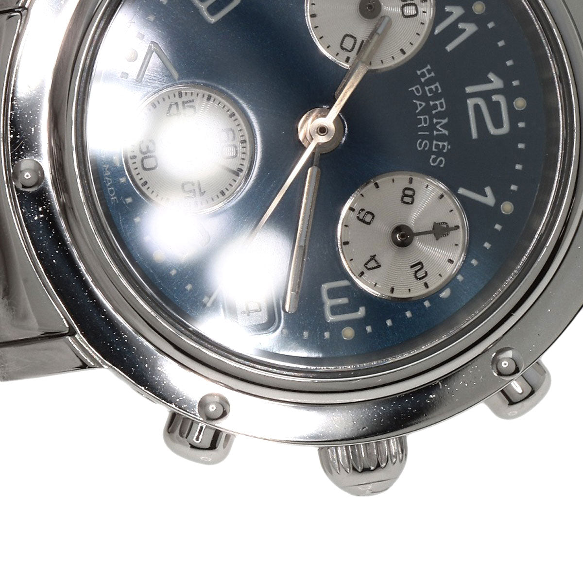 HERMES Watches Quartz CL1.310 Stainless Steel , Stainless Steel Silver Clipper Chronograph blue dial Women Used
