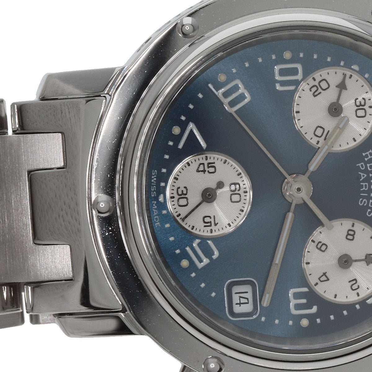 HERMES Watches Quartz CL1.310 Stainless Steel , Stainless Steel Silver Clipper Chronograph blue dial Women Used