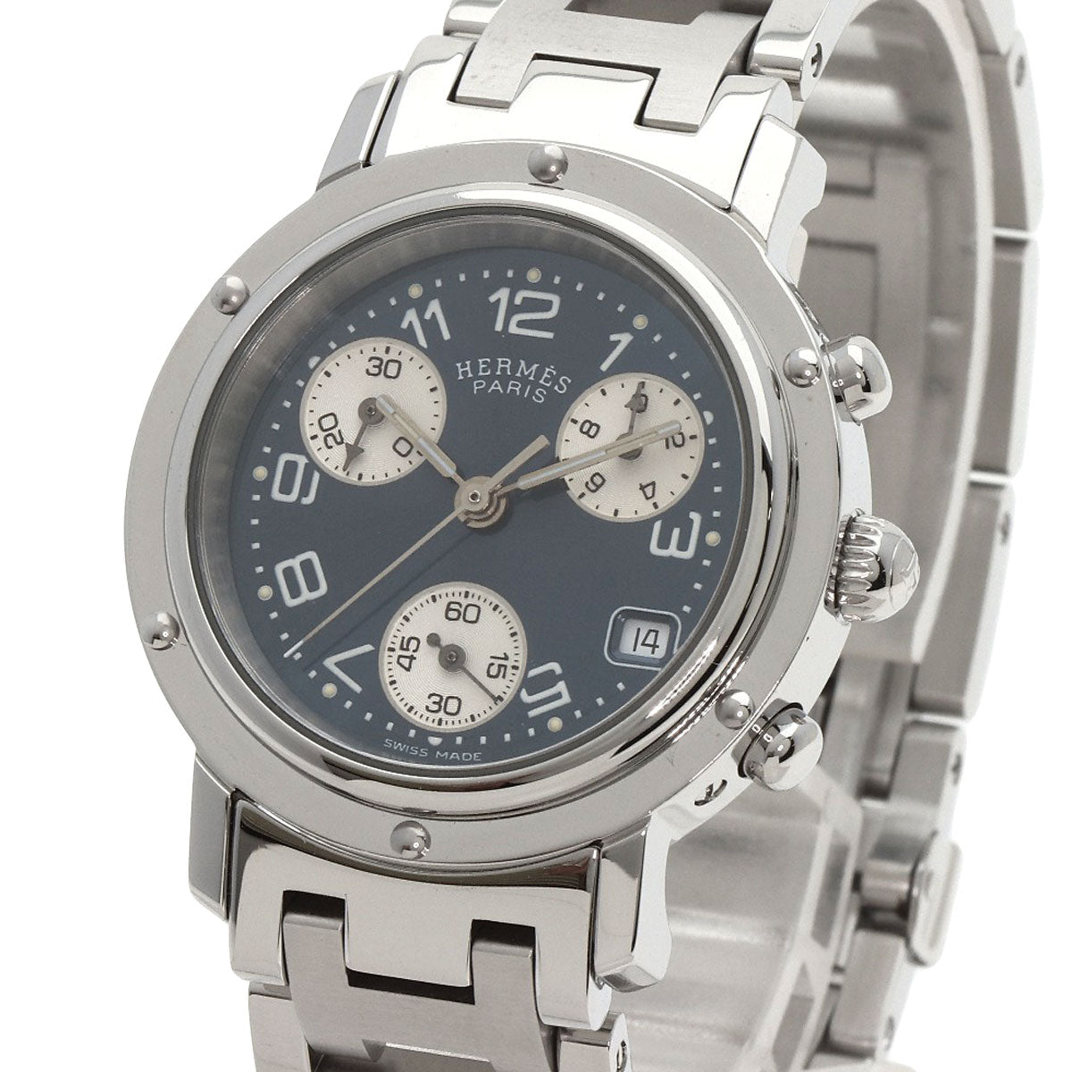 HERMES Watches Quartz CL1.310 Stainless Steel , Stainless Steel Silver Clipper Chronograph blue dial Women Used