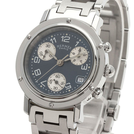 HERMES Watches Quartz CL1.310 Stainless Steel , Stainless Steel Silver Clipper Chronograph blue dial Women Used