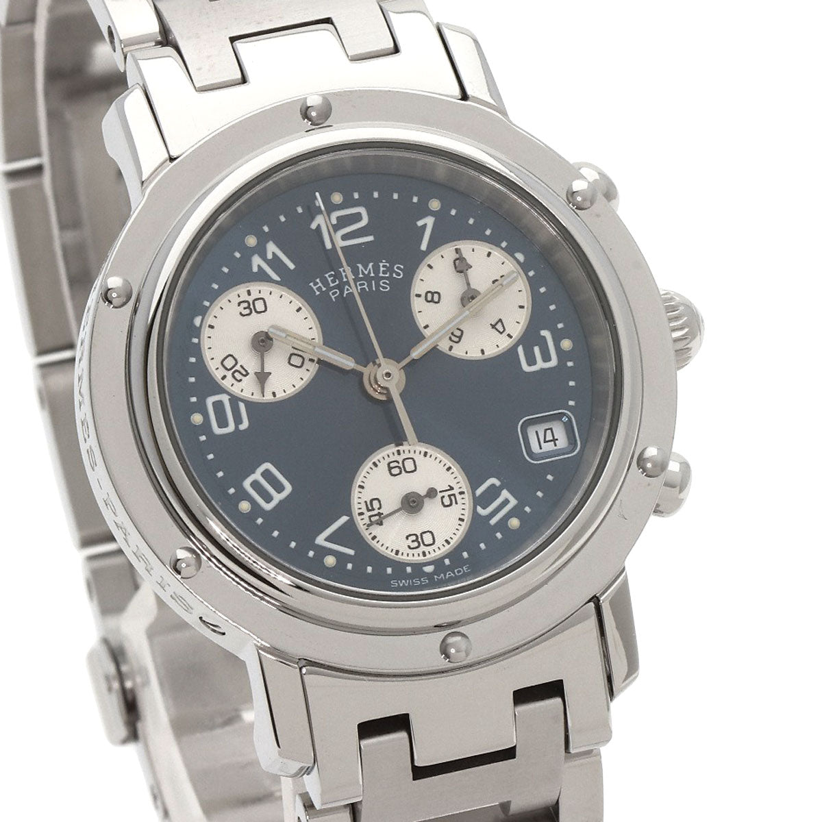 HERMES Watches Quartz CL1.310 Stainless Steel , Stainless Steel Silver Clipper Chronograph blue dial Women Used