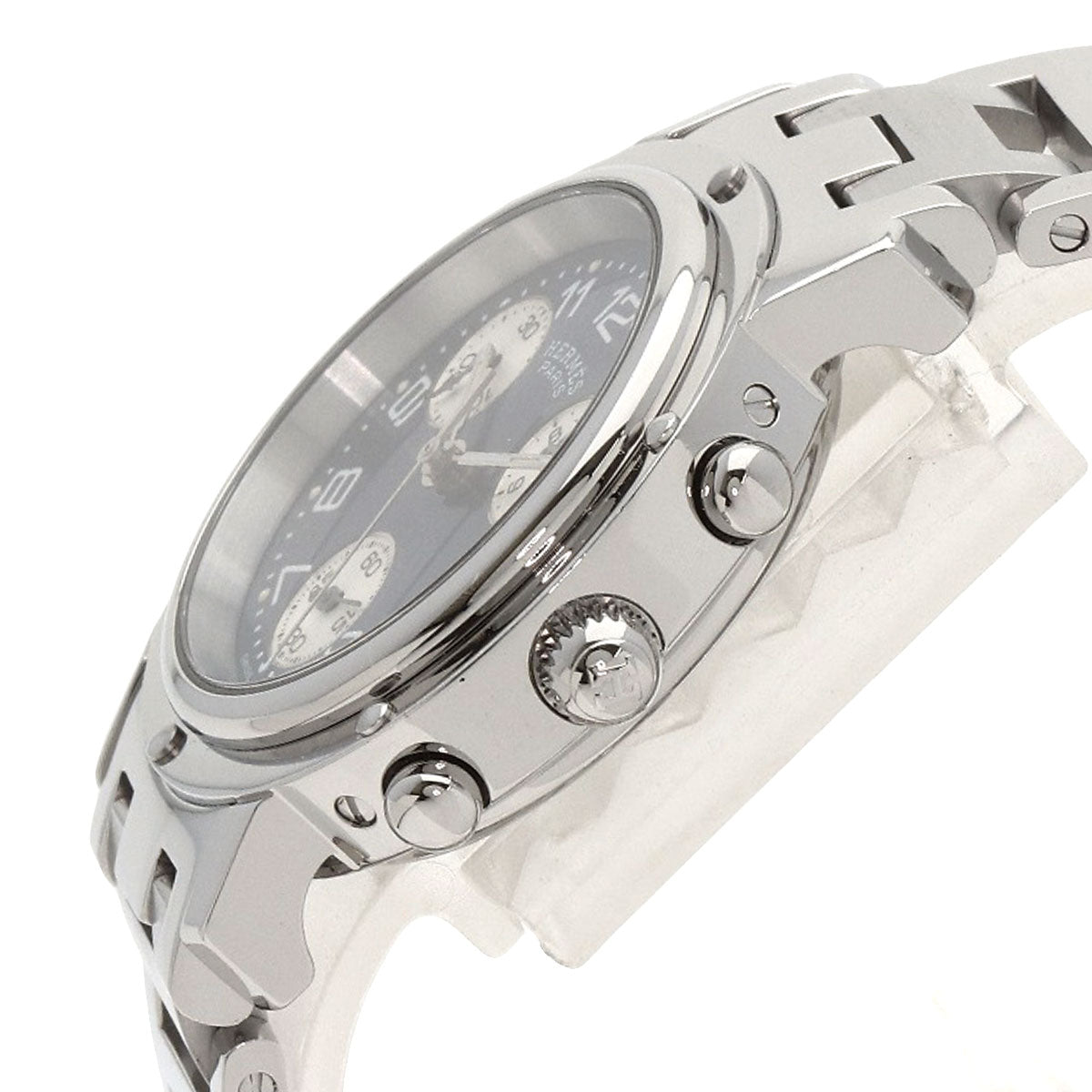 HERMES Watches Quartz CL1.310 Stainless Steel , Stainless Steel Silver Clipper Chronograph blue dial Women Used