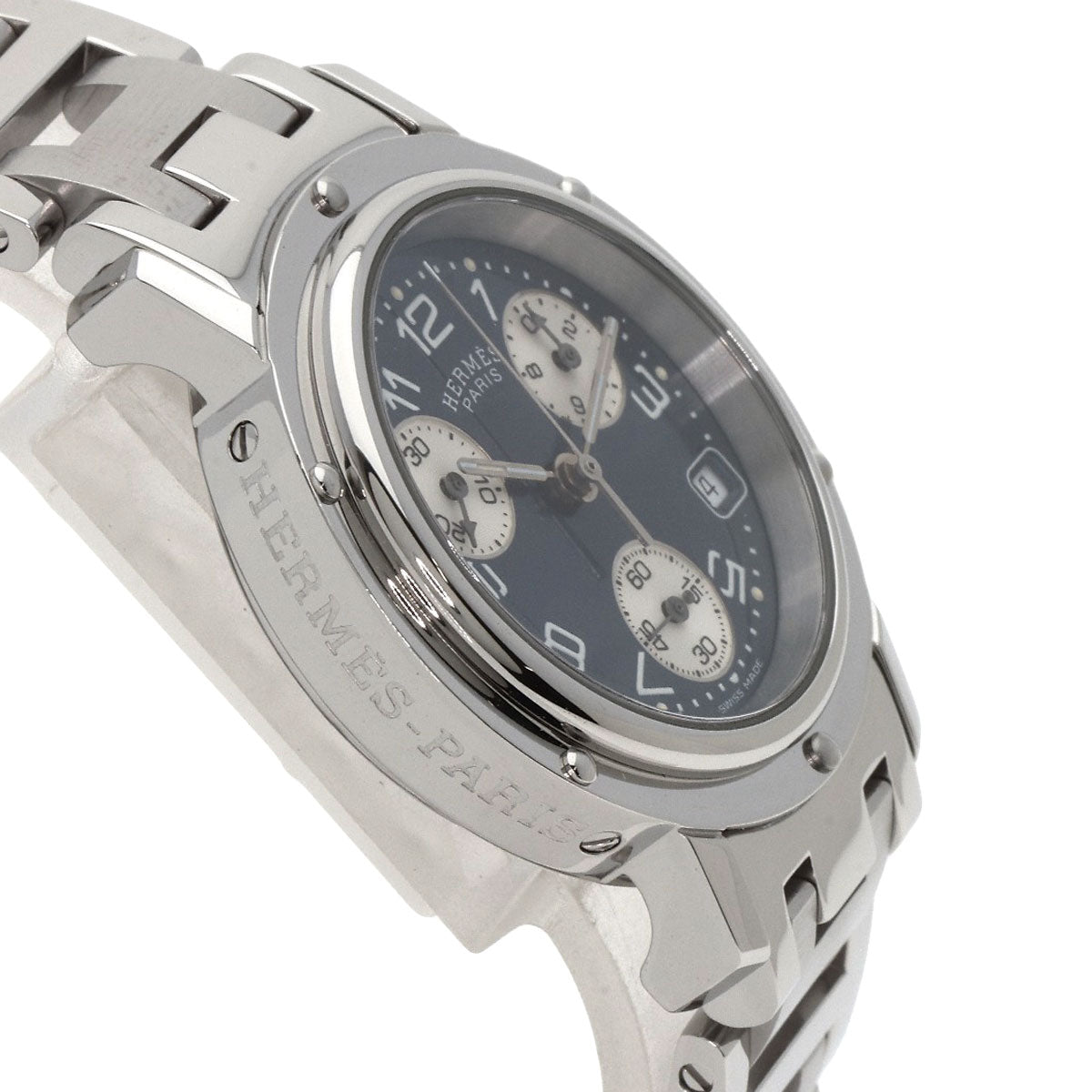 HERMES Watches Quartz CL1.310 Stainless Steel , Stainless Steel Silver Clipper Chronograph blue dial Women Used